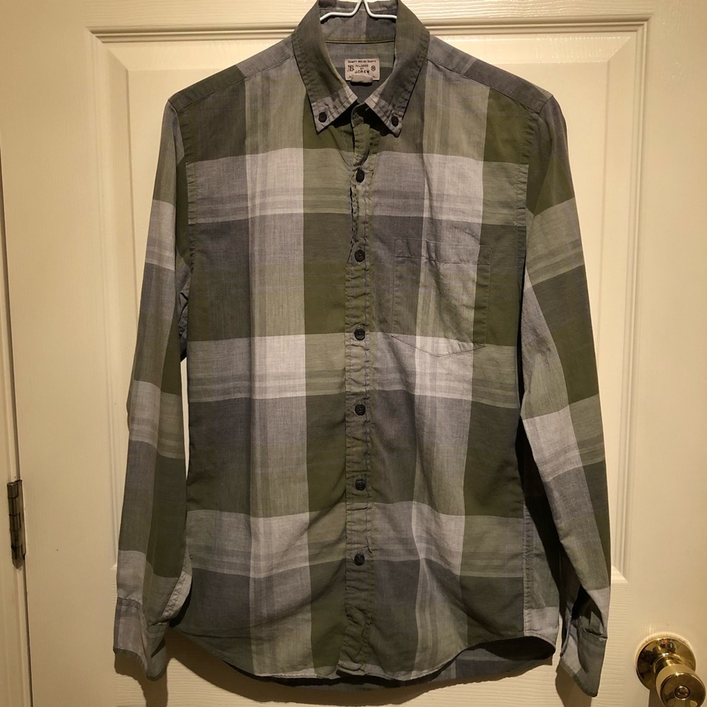 J Crew plaid XS green gray button down GRUNGE, boyfriend shirt